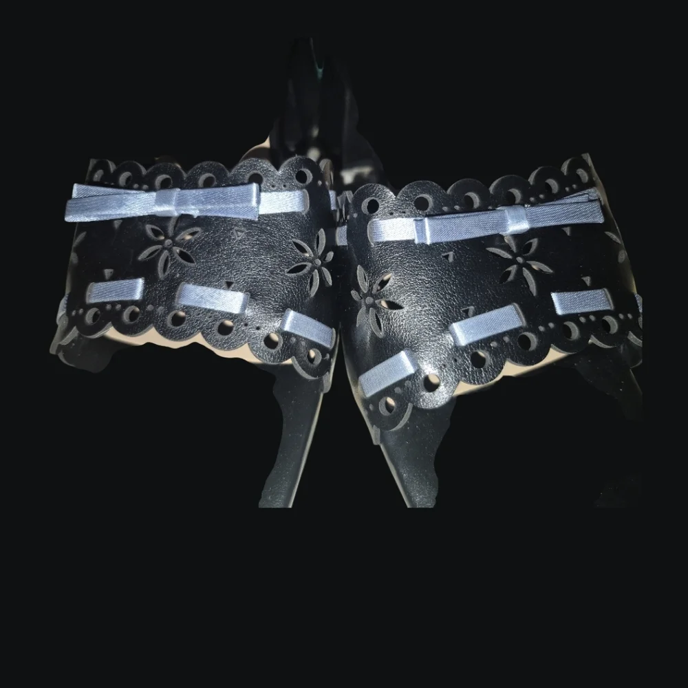 Black W/ Sky Blue Ribbon, Block Heeled Open Toed Mules - New Size 8 & 11 - Picture 8 of 8